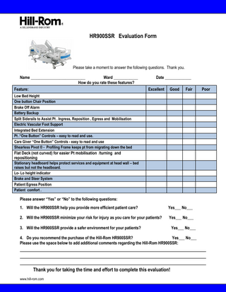 Hill-Rom 900SSR Evaluation Form