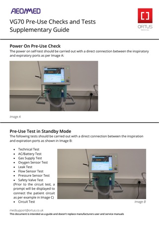 VG70 Ventilator Pre-Use Checks and Tests Supplementary Guide