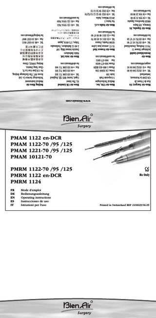 PMAM and PMRM Handpieces Operating Instructions