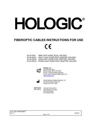HOLOGIC Fiberoptics Cables Instructions For Use Rev A