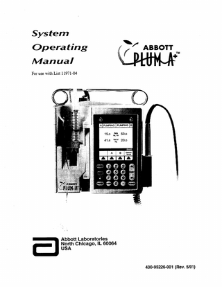 System Operating Manuaf For use with List 11971-04  Abbott Laboratories ;g;h Chicago, IL 60064  430-95226-001 (Rev. 5/01)  