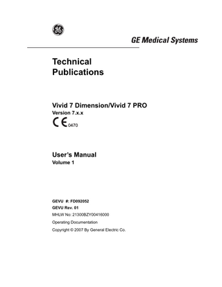 Vivid 7 and EchoPAC PC User Manual Vol 1 Ver 7.x.x