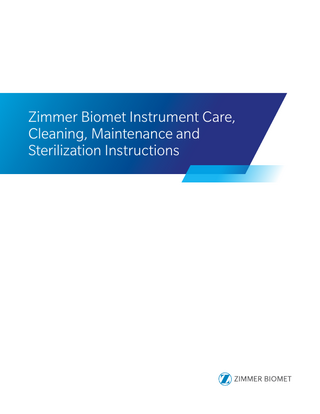 Instrument Care, Cleaning, Maintenance and Sterilization Instructions