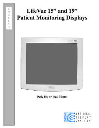 LifeVue 15” and 19” Patient Monitoring Displays User Manual Rev A