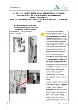 Hygiene Protocol for PORTABLE AND MOBILE BPR SWISS DENTAL UNITS Jan 2021 Rev 3