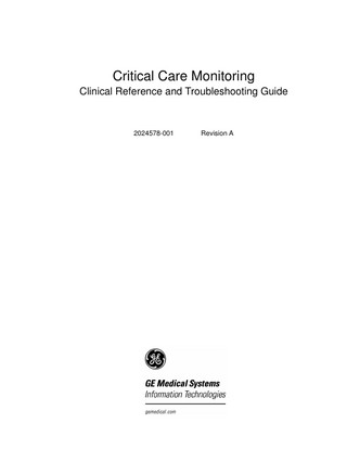 Critical Care Monitoring Clinical Reference and Troubleshooting Guide  2024578-001  Revision A  