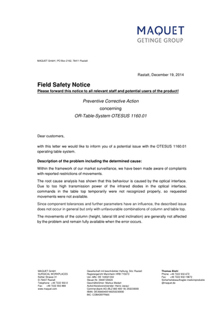 OR-Table-System OTESUS 1160.01 Field Safety Notice Dec 2014