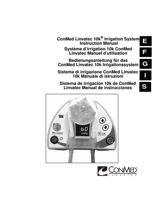 Page  Table of Contents  1.0  2.0  INTRODUCTION 1.1  Intended Use... E-1  1.2  Contraindications... E-1  1.3  General Warnings... E-1  1.4  Extravasation Management... E-2  1.5  Symbol Definitions... E-4  1.6  System Indicators... E-5 1.6.1  Pump Front Panel... E-5  1.6.2  Pump Back Panel... E-6  1.6.3  C7115 Remote Control... E-7  SYSTEM INSTALLATION and OPERATION 2.1  Cart Installation... E-8  2.2  Pole Mount Installation... E-9  2.3  Hand Held Remote Installation and Operation... E-10  2.4  Irrigation Tubing Set Installation and Pump Operation... E-11  2.5  Programming the 10k Console... E-13  E-i  
