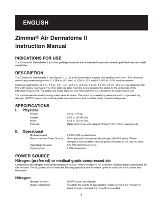 Air Dermatome II Instruction Manual Issued Oct 2011