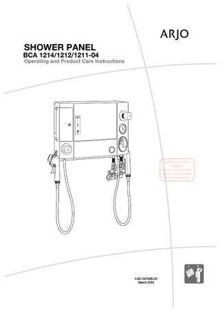 ARJO SHOWER PANEL BCA 1214, 1212, 1211-04 Instructions for Use