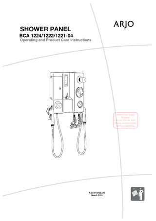 ARJO SHOWER PANEL BCA 1224, 1222, 1221-04 Instructions for Use