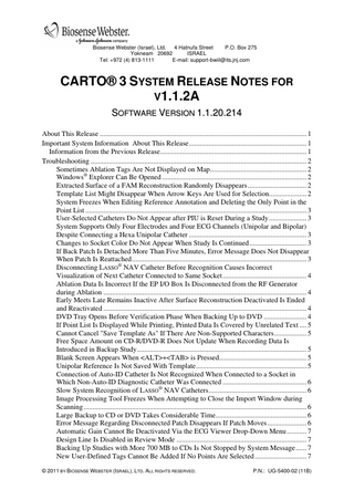 CARTO 3 SYSTEM RELEASE NOTES FOR v1.1.2A Sw Ver 1.1.20.214