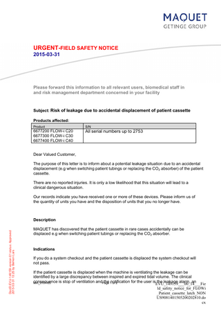 FLOW-i Field Urgent Safety Notice March 2015