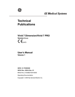 Vivid 7 Dimension and Vivid 7 PRO Users Manual Vol 1 ver 4.x.x