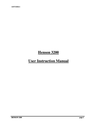 14/07/200611  Henson 3200 User Instruction Manual  HENSON 3200  page 1  