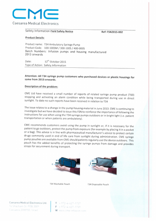 T34 Ambulatory Syringe Pump Field Safety Notice Oct 2015