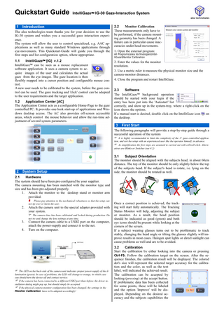 IntelliGaze IG-30 Gaze-Interaction System Quickstart Guide Ver 1.5