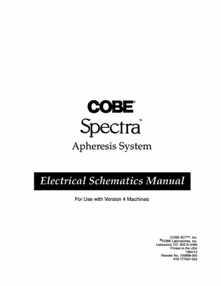 COBE Spectra Apheresis System Ver 4.Machines Electrical Schematics Manual Oct 1994
