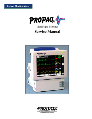 Patient Monitor Menu  Vital Signs Monitor  Service Manual  