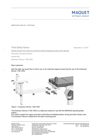 MAGNUS Extension Devices 1180.19X0 Field Safety Notice Dec 2015