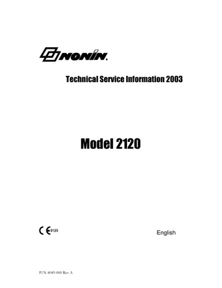 Technical Service Information 2003  Model 2120  English  P/N 4049-000 Rev A  