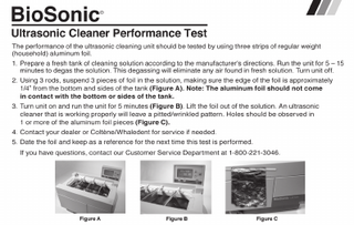 BioSonic Ultrasonic Cleaner Performance Test Instructions