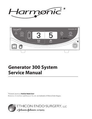 Table of Contents Introduction – Harmonic Generator 300 System... Scope... Installation Guidelines... Product Information... Service...  3 3 3 3 3  Chapter 1 –­ Warnings, Precautions and Notes... 5 Warnings and Precautions... 5 Notes... 6 Chapter 2 – General Description... 7 System Description... 7 Indications... 7 Contraindications...7 System Components... 7 Power Levels... 7 Chapter 3 –­ Theory of Operation... 9 Chapter 4 –­ System Setup... 11 Unpacking Instructions... 11 Initial Setup... 11 Chapter 5 –­ Operation 15 Controls, Indicators, and Connections... 15 Screen Descriptions... 17 System Operation... 19 System Shutdown... 20 Chapter 6 –­ Cleaning and Disinfection... 21 Generator and Cart Cleaning... 21 Foot Switch Cleaning... 21 Disinfection (Generator, Footswitch and Cart)... 21 Chapter 7 –­ Safety and Function Testing ... 23 Safety Test... 23 Function Test... 23 Chapter 8 –­ Generator Output Check ... 25 Procedure for Checking the Output of GEN300 Generators... 25 Chapter 9 –­ High-Level System Troubleshooting... 27 Audible Indicators and Alarms... 27 Error Codes and Displays in Normal Operating Mode... 28 Chapter 10 ­– Hand Piece Checkout ... 37 Procedure for Checkout/Screening of HP054 Hand Pieces... 37  GEN04  Go to www.e-ifu.com for the latest version of this manual.  1  