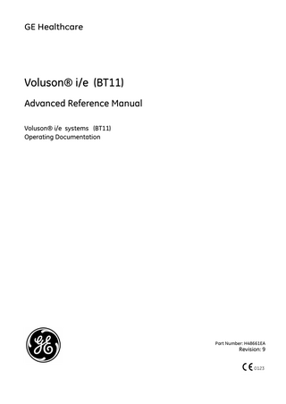 GE HEALTHCARE AUSTRIA GMBH & CO OG DIRECTION H48661EA, REVISION 9  VOLUSON® I/E (BT11) ADVANCED REFERENCE MANUAL  Revision History  Revision  Date  Reason for change  1  April 2007  Initial Release  2  April 2008  Release for BT08  3  September 2008  Release for BT09  4  February 2009  Release for SW 8.1.2  5  June 2009  Release for SW 8.1.4  6  October 2009  Release for SW 8.1.5  7  January 2010  Release for BT07 (SW 7.1.3) and BT09 (SW 8.1.6)  8  September 2010  Release for BT11 (SW 8.2.0)  9  May 2011  Release for SW 8.2.1  List of Effected Pages  Pages  Revision  Pages  Revision  Title Page  9  Chapter 3- Vascular References pages 1 to -4  9  Rev History/LOEP pages I to II  9  Chapter 4- Gynecology References pages 1 to -2  9  Table of Contents TOC-III to TOC-XVI  9  Index pages I to IV  9  Chapter 1- Obstetric References pages 1-1 to 1-346  9  Back Cover  9  Chapter 2- Cardiac References pages 2-1 to 2-22  9  Revision History  cccxi  