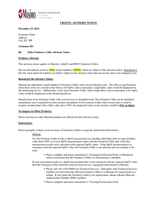 uSpO2 and HPLP Cables Urgent Advisory Notice Dec 2014