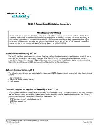 ALGO 5 Assembly and Installation Instructions Rev B