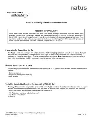 ALGO 5 Assembly and Installation Instructions Rev D