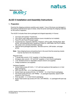 ALGO 5 Installation and Assembly Instructions Rev A