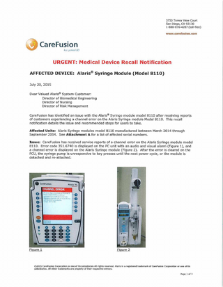 Model 8110 Urgent Field Safety Notice July 2015