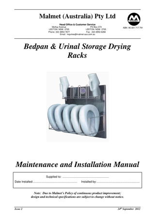 Racks Maintenance and Installation Manual Issue 2 Sept 2012