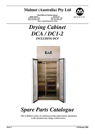 Drying Cabinet Spare Part Catalogue Issue 4 Feb 2006