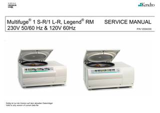 Multifuge 1 S-R, 1 L-r, Legend RM Service Manual Edition 01 30 Sept 2003