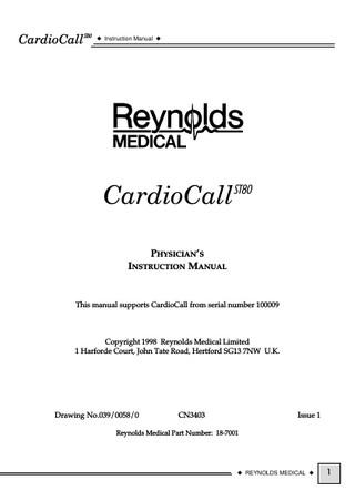 CardioCall ST80 Physician’s Instruction Manual Issue 1