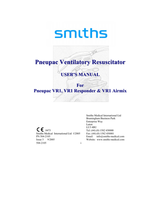 Pneupac VR1, VR1 Responder & VR1 Airmix Users Manual Issue 3 Sept 2005
