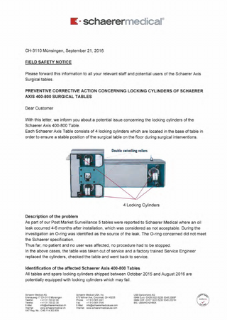AXIS 400-800 Field Safety Notice Sept 2016