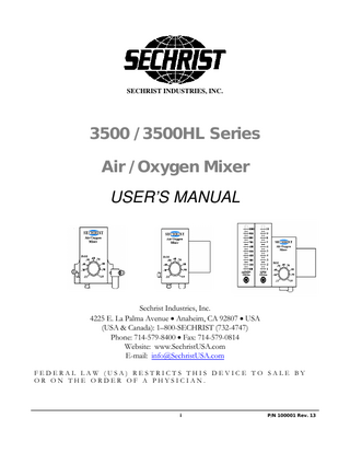 3500 and 3500 HL Series Users Manual Rev 13