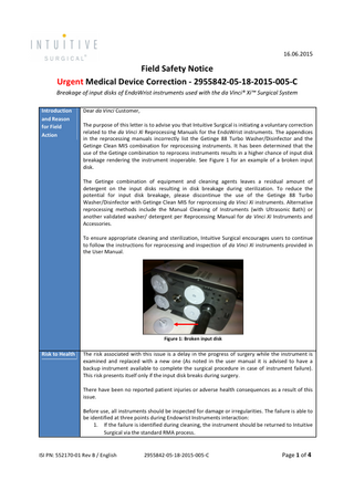 EndoWrist Urgent Medical Device Correction June 2015