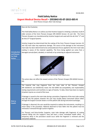 5mm Thoracic Grasper Urgent Medical Device Correction July 2015