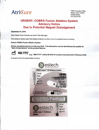 COBRA System Urgent Field Safety Notice Dept 2016