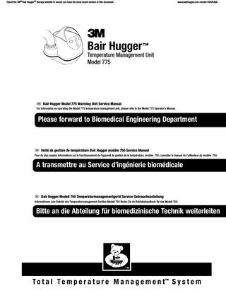 Check the 3MTM Bair HuggerTM therapy website to ensure you have the most recent version of this document.  www.bairhugger.com reorder #202526A  Table of Contents Introduction � � � � � � � � � � � � � � � � � � � � � � � � � � � � � � � � � � � � � � � � � � � � � � � � � � � � � � � � � � � � � � � � � � � � �  2  Definition of Symbols � � � � � � � � � � � � � � � � � � � � � � � � � � � � � � � � � � � � � � � � � � � � � � � � � � � � � � � � � �  2  Explanation of Signal Word Consequences � � � � � � � � � � � � � � � � � � � � � � � � � � � � � � � � � � � � � � �  3  Indications � � � � � � � � � � � � � � � � � � � � � � � � � � � � � � � � � � � � � � � � � � � � � � � � � � � � � � � � � � � � � � � � � � � �  3  Contraindications � � � � � � � � � � � � � � � � � � � � � � � � � � � � � � � � � � � � � � � � � � � � � � � � � � � � � � � � � � � � �  3  Warnings � � � � � � � � � � � � � � � � � � � � � � � � � � � � � � � � � � � � � � � � � � � � � � � � � � � � � � � � � � � � � � � � � � � � �  3  Cautions � � � � � � � � � � � � � � � � � � � � � � � � � � � � � � � � � � � � � � � � � � � � � � � � � � � � � � � � � � � � � � � � � � � � � �  5  Notices � � � � � � � � � � � � � � � � � � � � � � � � � � � � � � � � � � � � � � � � � � � � � � � � � � � � � � � � � � � � � � � � � � � � � � �  5  Proper Use and Maintenance � � � � � � � � � � � � � � � � � � � � � � � � � � � � � � � � � � � � � � � � � � � � � � � � � � �  6  Read Before Servicing Equipment � � � � � � � � � � � � � � � � � � � � � � � � � � � � � � � � � � � � � � � � � � � � � � �  6  Safety Inspection � � � � � � � � � � � � � � � � � � � � � � � � � � � � � � � � � � � � � � � � � � � � � � � � � � � � � � � � � � � � � �  6  Overview  � � � � � � � � � � � � � � � � � � � � � � � � � � � � � � � � � � � � � � � � � � � � � � � � � � � � � � � � � � � � � � � � � � � � � � � �  7  Operating Modes � � � � � � � � � � � � � � � � � � � � � � � � � � � � � � � � � � � � � � � � � � � � � � � � � � � � � � � � � � � � � �  8  Airflow Modes� � � � � � � � � � � � � � � � � � � � � � � � � � � � � � � � � � � � � � � � � � � � � � � � � � � � � � � � � � � � � � � � �  8  Standby Mode � � � � � � � � � � � � � � � � � � � � � � � � � � � � � � � � � � � � � � � � � � � � � � � � � � � � � � � � � � � � � � � � �  8  Fault Conditions � � � � � � � � � � � � � � � � � � � � � � � � � � � � � � � � � � � � � � � � � � � � � � � � � � � � � � � � � � � � � � �  9  Over-Temperature Condition � � � � � � � � � � � � � � � � � � � � � � � � � � � � � � � � � � � � � � � � � � � � � � � � � � �  9  Alternative Modes � � � � � � � � � � � � � � � � � � � � � � � � � � � � � � � � � � � � � � � � � � � � � � � � � � � � � � � � � � � �  10  Accessing the Alternative Modes � � � � � � � � � � � � � � � � � � � � � � � � � � � � � � � � � � � � � � � � � � � � � � �  11  Exiting an Alternative Mode � � � � � � � � � � � � � � � � � � � � � � � � � � � � � � � � � � � � � � � � � � � � � � � � � � �  11  Service Procedures � � � � � � � � � � � � � � � � � � � � � � � � � � � � � � � � � � � � � � � � � � � � � � � � � � � � � � � � � � � � � �  12  Testing the Over-Temperature Detection System � � � � � � � � � � � � � � � � � � � � � � � � � � � � � � � � �  14  Viewing the Fault Code Log � � � � � � � � � � � � � � � � � � � � � � � � � � � � � � � � � � � � � � � � � � � � � � � � � � �  16  Clearing the Fault Code Log � � � � � � � � � � � � � � � � � � � � � � � � � � � � � � � � � � � � � � � � � � � � � � � � � � �  16  Fault Code Table � � � � � � � � � � � � � � � � � � � � � � � � � � � � � � � � � � � � � � � � � � � � � � � � � � � � � � � � � � � � � �  17  Viewing the Hour Meter  � � � � � � � � � � � � � � � � � � � � � � � � � � � � � � � � � � � � � � � � � � � � � � � � � � � � � �  18  Viewing the Operating Timer � � � � � � � � � � � � � � � � � � � � � � � � � � � � � � � � � � � � � � � � � � � � � � � � � �  18  Replacing the Air Filter � � � � � � � � � � � � � � � � � � � � � � � � � � � � � � � � � � � � � � � � � � � � � � � � � � � � � � � �  19  Replacing the Hose� � � � � � � � � � � � � � � � � � � � � � � � � � � � � � � � � � � � � � � � � � � � � � � � � � � � � � � � � � � �  20  General Maintenance and Storage � � � � � � � � � � � � � � � � � � � � � � � � � � � � � � � � � � � � � � � � � � � � � � �  22  Troubleshooting � � � � � � � � � � � � � � � � � � � � � � � � � � � � � � � � � � � � � � � � � � � � � � � � � � � � � � � � � � � � � � � � �  23  Technical Support and Customer Service � � � � � � � � � � � � � � � � � � � � � � � � � � � � � � � � � � � � � � � �  25  In-Warranty Repair and Exchange� � � � � � � � � � � � � � � � � � � � � � � � � � � � � � � � � � � � � � � � � � � � � �  25  Returning Units for Service � � � � � � � � � � � � � � � � � � � � � � � � � � � � � � � � � � � � � � � � � � � � � � � � � � � �  26  Specifications� � � � � � � � � � � � � � � � � � � � � � � � � � � � � � � � � � � � � � � � � � � � � � � � � � � � � � � � � � � � � � � � � � � �  27  Maintenance Checklist � � � � � � � � � � � � � � � � � � � � � � � � � � � � � � � � � � � � � � � � � � � � � � � � � � � � � � � � � �  29  Description of the Total Temperature Management™ System � � � � � � � � � � � � � � � � � � � � � � �  Unit Power-On-Reset � � � � � � � � � � � � � � � � � � � � � � � � � � � � � � � � � � � � � � � � � � � � � � � � � � � � � � � � � �  Calibrating the Operating Temperature � � � � � � � � � � � � � � � � � � � � � � � � � � � � � � � � � � � � � � � � �  Cleaning the Warming Unit � � � � � � � � � � � � � � � � � � � � � � � � � � � � � � � � � � � � � � � � � � � � � � � � � � �  When You Call for Technical Support� � � � � � � � � � � � � � � � � � � � � � � � � � � � � � � � � � � � � � � � � � �  Maintenance Log � � � � � � � � � � � � � � � � � � � � � � � � � � � � � � � � � � � � � � � � � � � � � � � � � � � � � � � � � � � � �  2  7  12  22  25  30  
