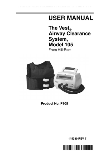 The Vest Airway Clearance System Model 105 User Manual Rev 7