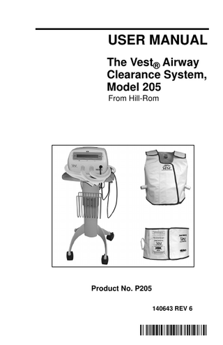 The Vest Airway Clearance System Model 205 User Manual Rev 6