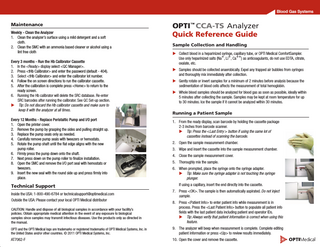 OPTI CCA-TS Analyzer Quick Reference Guide