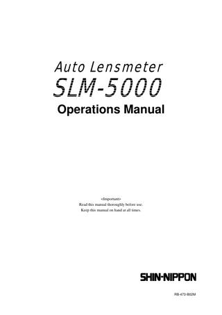 SLM-5000 Auto Lensmeter Operation Manual RB-473-B02M