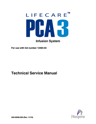 Lifecare PCA3 Technical Service Manual Rev Nov 2010