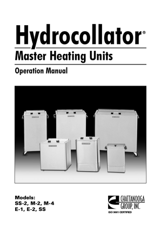 Hydrocollator Models SS-2, M-2, M-4, E-1, E-2 and SS Operation Manual
